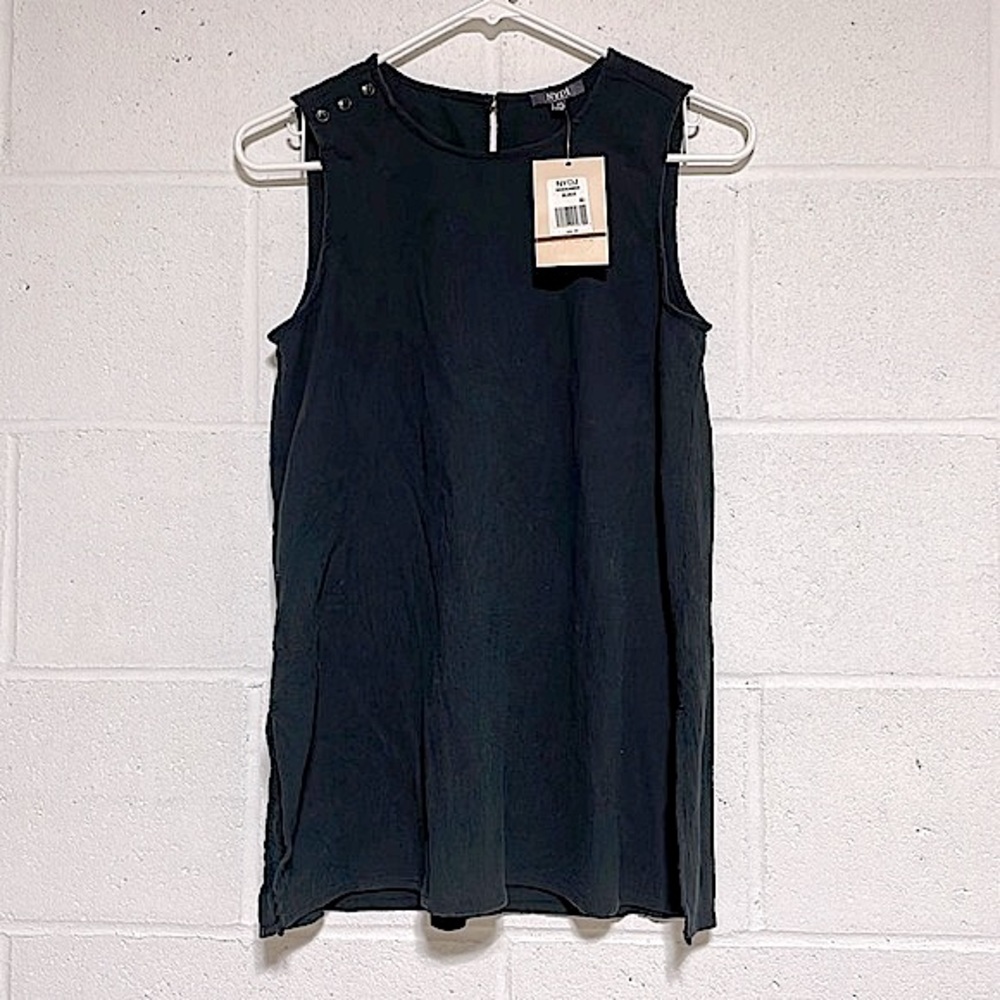 NWT NYDJ black cotton tunic top sleeveless long round neck XS oversized blouse